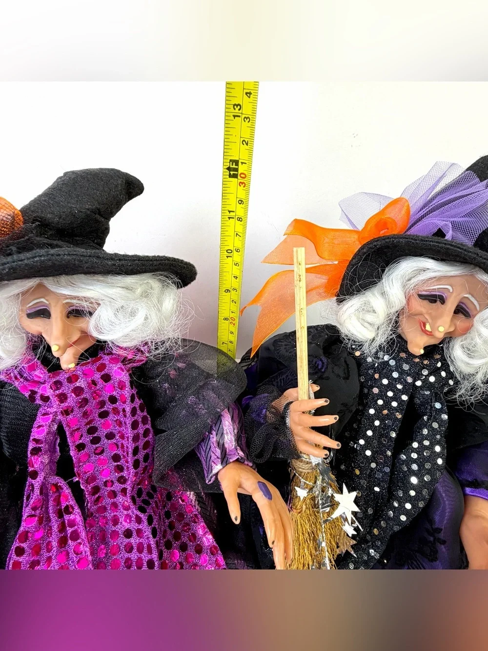 Vintage Sister Witches Pair 12” Shelf Sitters Halloween Mantel Decor READ